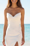 Ivory Strapless Mermaid Ruched Satin Wedding Dress