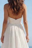 Halter Ivory A Line Pleated Maxi Wedding Dress with Slit