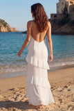 Ruffled Ivory Cut Out Maxi Wedding Dress with Slit