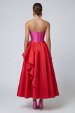 Strapless A Line Ruffled Corset Fuchsia and Red Formal Dress