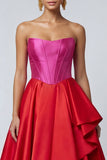 Strapless A Line Ruffled Corset Fuchsia and Red Formal Dress