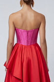 Strapless A Line Ruffled Corset Fuchsia and Red Formal Dress