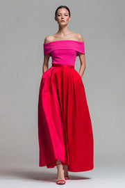 Off the Shoulder A Line Fuchsia and Red Formal Dress