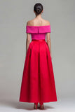 Off the Shoulder A Line Fuchsia and Red Formal Dress
