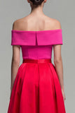 Off the Shoulder A Line Fuchsia and Red Formal Dress