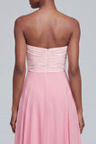 Strapless A Line Pink Ruched Maxi Formal Dress