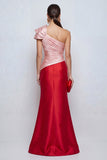 One Shoulder Mermaid Ruched Pink and Red Formal Dress