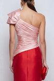 One Shoulder Mermaid Ruched Pink and Red Formal Dress