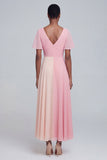 A Line Pink V Neck Maxi Formal Dress