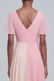 A Line Pink V Neck Maxi Formal Dress