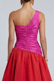One Shoulder A Line Ruched Fuchsia and Red Formal Dress