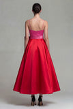 A Line Satin Fuchsia and Red Formal Dress with Bow