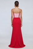 Mermaid Strapless Ruched Pink and Red Formal Dress