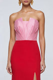 Mermaid Strapless Ruched Pink and Red Formal Dress