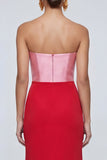 Mermaid Strapless Ruched Pink and Red Formal Dress