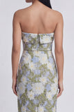 Strapless Floral Green Sheath Wedding Guest Dress