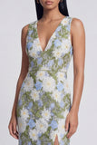 Floral Green Sheath V Neck Wedding Guest Dress
