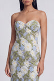 Strapless Sheath Floral Green Wedding Guest Dress with Slit