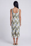 Scoop Neck Floral Green Cut Out Midi Wedding Guest Dress