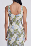 Scoop Neck Floral Green Cut Out Midi Wedding Guest Dress