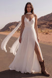 A Line Ivory Maxi Wedding Dress with Shoulder Streamers