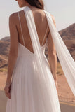A Line Ivory Maxi Wedding Dress with Shoulder Streamers