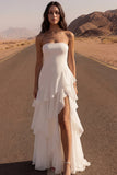 Strapless Ruffled A Line Ivory Maxi Wedding Dress
