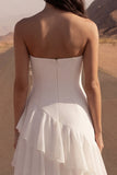 Strapless Ruffled A Line Ivory Maxi Wedding Dress