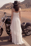 High Low Ivory Ruffled A Line Ruched Boho Wedding Dress