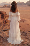 Off the Shoulder Ivory Ruffled A Line Boho Wedding Dress