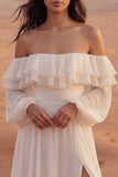 Off the Shoulder Ivory Ruffled A Line Boho Wedding Dress