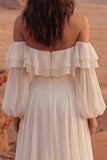 Off the Shoulder Ivory Ruffled A Line Boho Wedding Dress