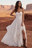 Ivory A Line Maxi Boho Wedding Dress with Ruffles