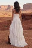 Ivory A Line Maxi Boho Wedding Dress with Ruffles