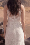 Ivory Halter A Line Maxi Boho Wedding Dress with Lace