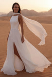 A Line Ivory Maxi Boho Wedding Dress with Slit