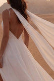 A Line Ivory Maxi Boho Wedding Dress with Slit