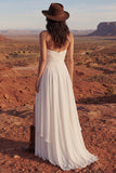 Strapless A Line Ruched Ivory Boho Wedding Dress with Slit