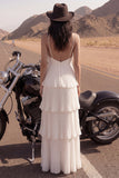 Tiered Ruched Ivory Maxi Boho Wedding Dress