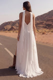 Ivory A Line Ruffled V Neck Boho Wedding Dress