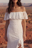 Ivory Mermaid Lace Off the Shoulder Boho Wedding Dress