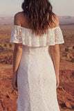 Ivory Mermaid Lace Off the Shoulder Boho Wedding Dress