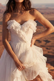 Ivory Strapless Ruffled Ruched Boho Wedding Dress