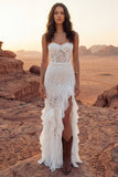 Ivory Strapless Corset Lace Sheath Boho Wedding Dress