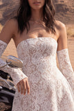 Strapless A Line Lace Ivory Mini Engagement Dress