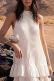 Halter Ruffled Ivory Pleated Mini Engagement Dress