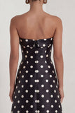 Strapless Black White A Line Polka Dot Maxi Formal Dress