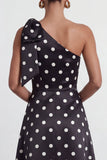 Green White One Shoulder A Line Polka Dot Formal Dress