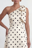 Green White One Shoulder A Line Polka Dot Formal Dress