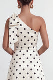 Green White One Shoulder A Line Polka Dot Formal Dress